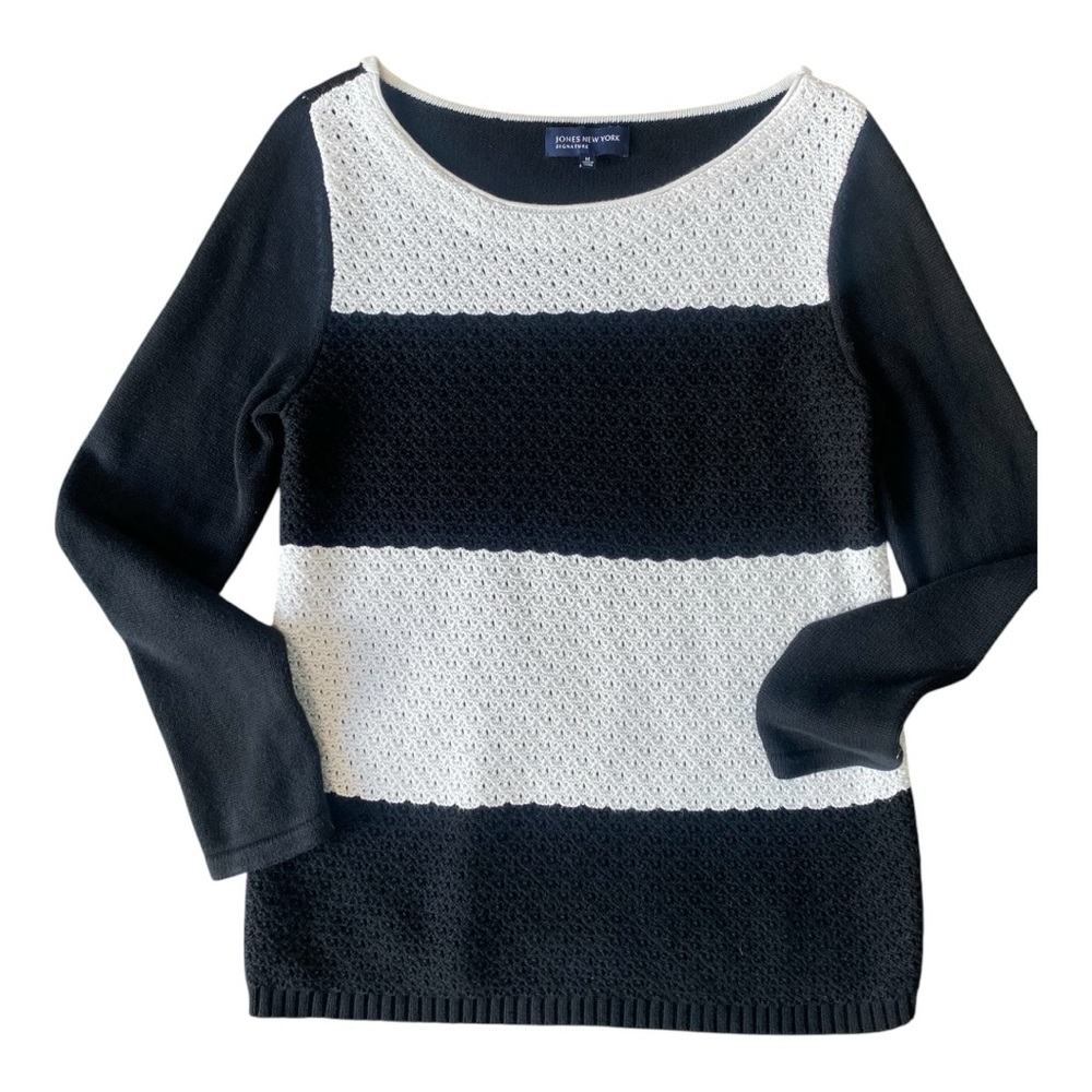 Jones New York Womens Black & White Scoop Neck Colorblock Sweater Size Medium